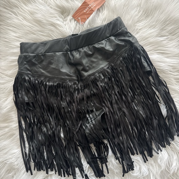 SHEIN Dresses & Skirts - SHEIN Black Faux Leather Fringe Mini Skirt